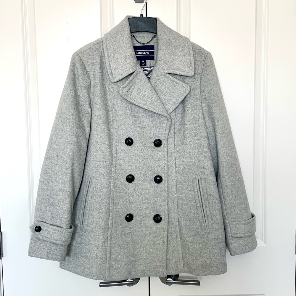 Lands’ End women’s gray wool pea coat